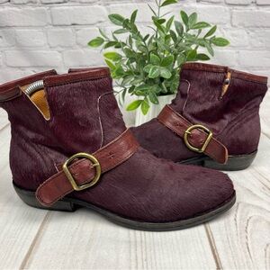 Fiorentini + Baker Italian Pony Hair Ankle Boots Deep Plum Sz EU 36 / US 6
